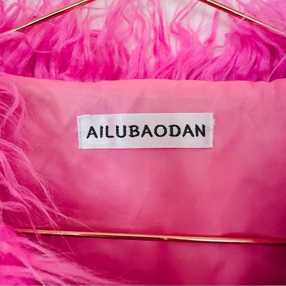 Ailubaodan Hot Pink Faux Fur Jacket Fuchsia - Picture 6 of 7